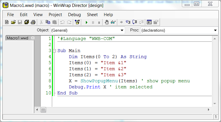 Scripts are color-coded in the WinWrap® Basic IDE