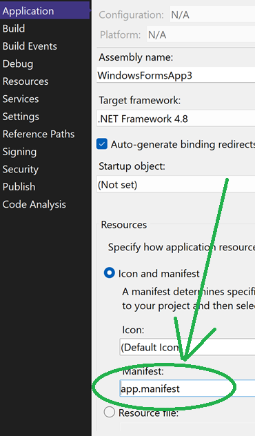 Set the Manifest property
